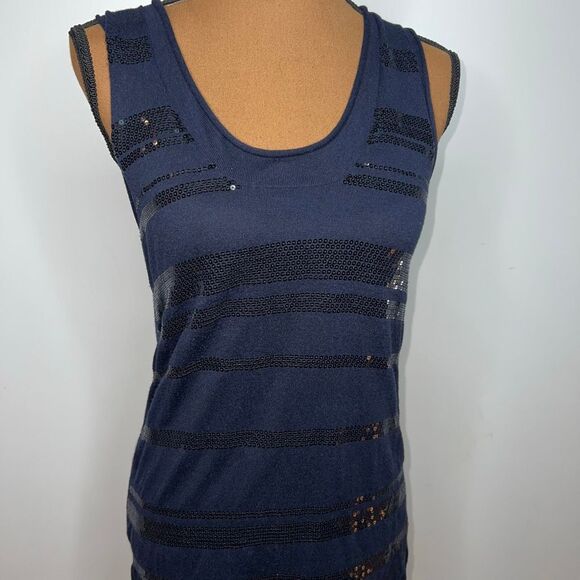 Banana Republic, Navy Blue Front Sequin Striped Long Tank, Women’s Small - Picture 13 of 13